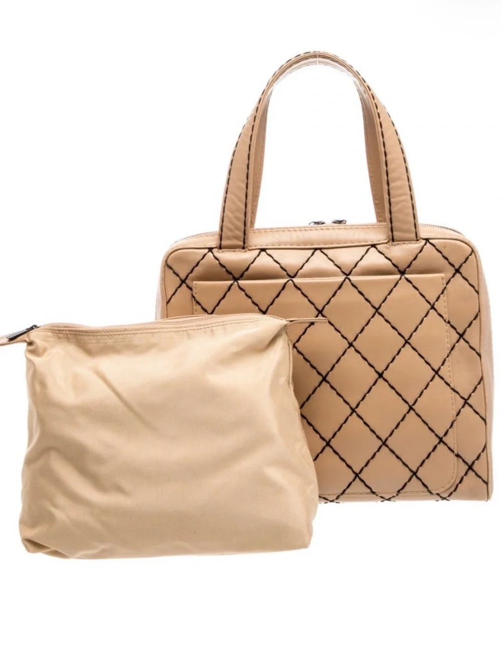 CHANEL Surpique Tan Leather Top-Handle Bag